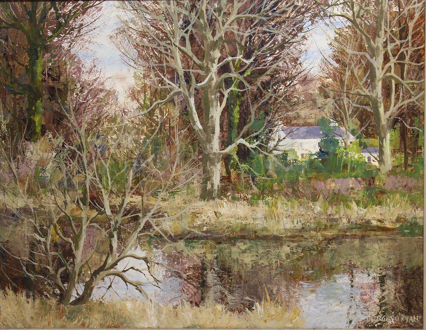 Fergus O'Ryan THE MILL POND Oil on board, 10" x 20" (40.6cm x 50.8cm), signed, inscribed verso.