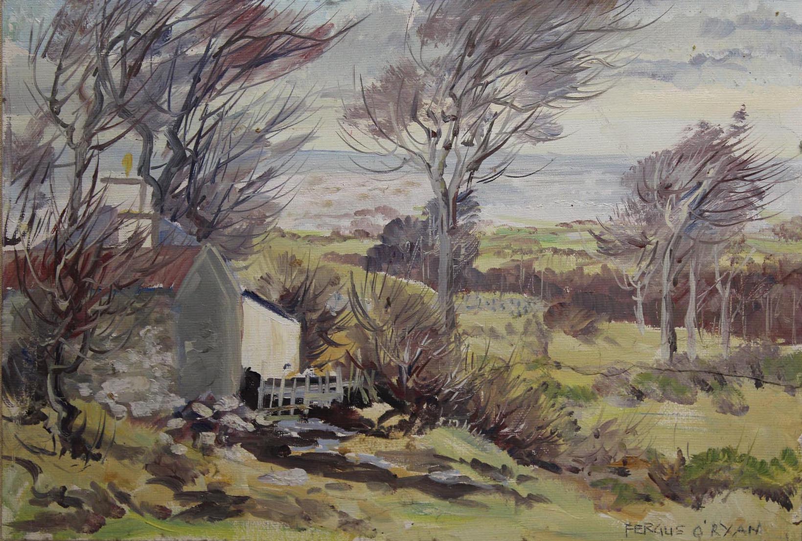 Fergus O'Ryan COUNTRY COTTAGE Oil on board, 10" x 14 1/2" (25.5  x 38.8 cm), signed