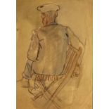 George Campbell RHA 1917-1979 MAN SITTING Wash 10" x 7".