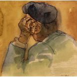 George Campbell RHA 1917-1979 MAN THINKING Watercolour, 5" x 5", signed.