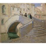 Letitia Marion Hamilton RHA, 1878-1964 FIGURES ON A BRIDGE, VENICE Oil on canvas, 16" x 19" (41 x