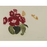 Patrick Hickey BEGONIAS & THREE BUTTERFLIES Print, 22" x 29", signed and inscribed.