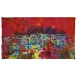 Bernadette Madden DUBLIN CITYSCAPE Wax resist linen, 52" x 92"