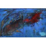 Meriel Nicholl UNDER CURRENT Oil on board, 28 1/2" x 44", signed verso.