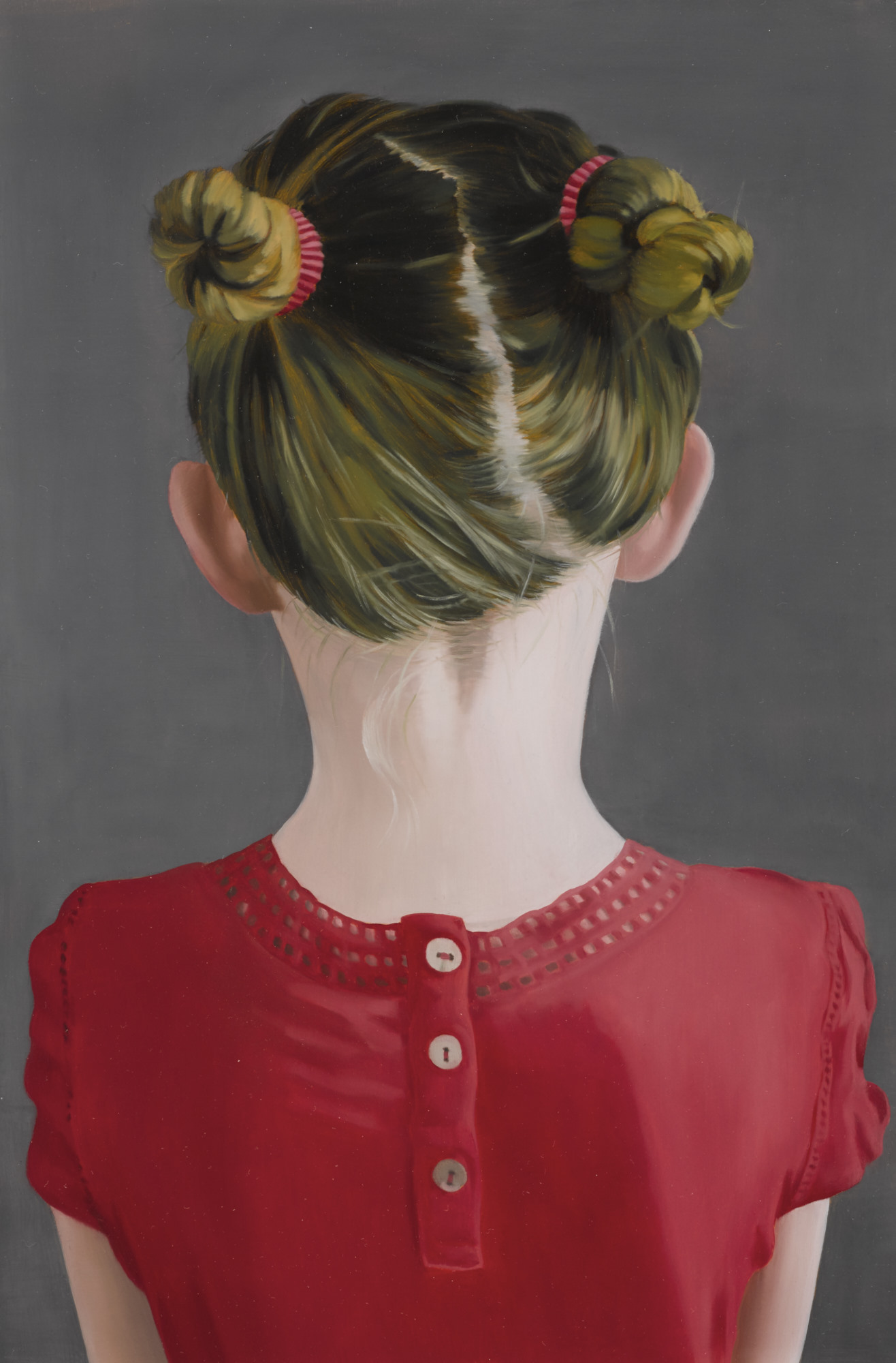 Christina Brunello  BACK VIEW OF GIRL WITH BUNS Acrylic on canvas, 12 " x 18"