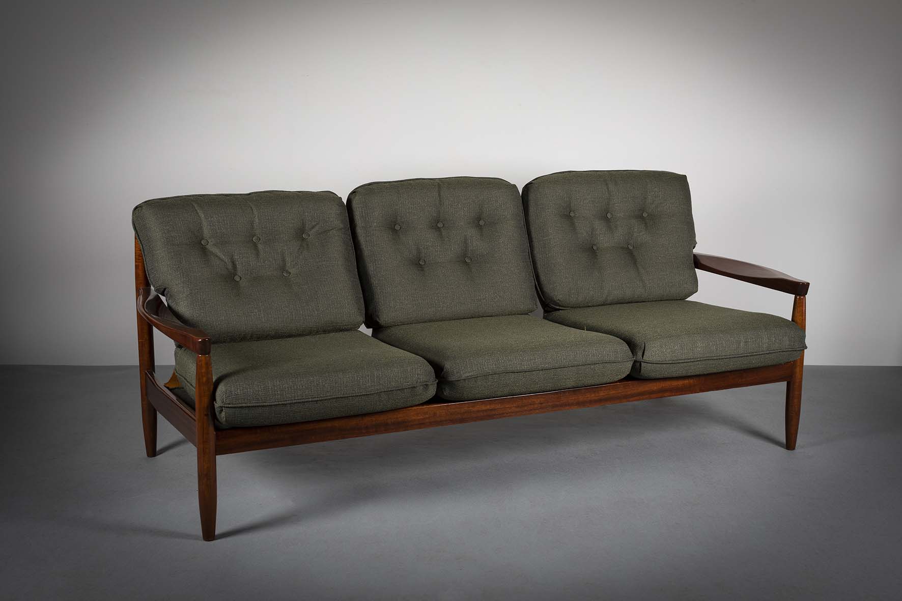 A FINE TEAK THREE PIECE SUITE, DANISH 1970s, the railed backs with shaped arms, on tapering legs, - Image 2 of 3