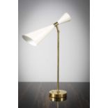 A DESK LAMP, ITALIAN 1960s, with white tapering adjustable shade, 67cm (h)