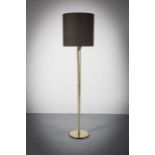 A BRASS STANDARD LAMP, FRENCH 1970s, on circular base, 165cm high (incl shade)