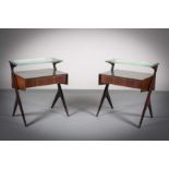 A PAIR OF ROSEWOOD BEDSIDE CABINETS, ITALIAN 1960s, BY VITTORIO DASSI, with Murano glass shelves