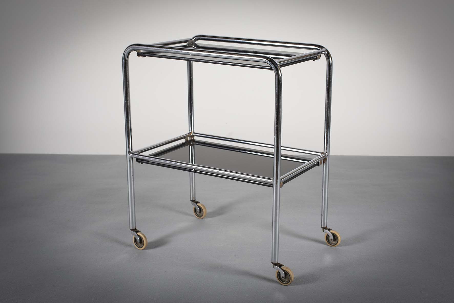 A CHROME BAUHAUS DRINKS TROLLEY, BY OLIVER BERNARD FOR PEL 60cm (w) x 72 cm (h) x 39 cm (d)