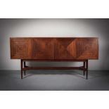 A FINE ROSEWOOD SIDEBOARD, ATTRIBUTED TO RUDOLF GLATZEL FOR FRISTHO FRANEKER, the four box
