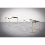 A PAIR OF GILT SIDE TABLES, 1970s, with inset mirrored tops, each 55cm (w) x 45cm (d) x 40cm (h)