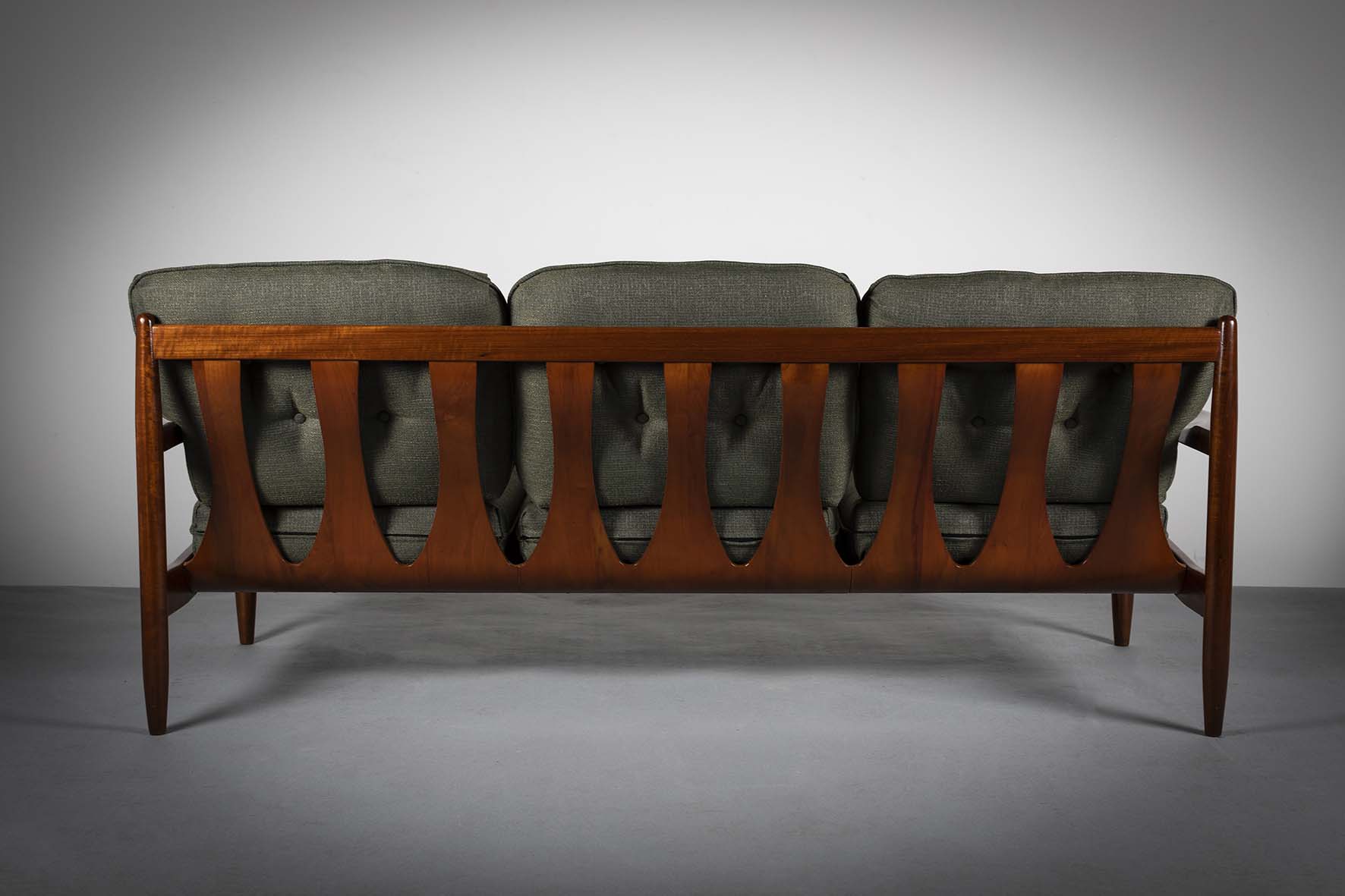 A FINE TEAK THREE PIECE SUITE, DANISH 1970s, the railed backs with shaped arms, on tapering legs, - Image 3 of 3