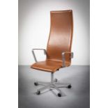 THE OXFORD CHAIR, BY ARNE JACOBSEN FOR FRITZ HANSEN, upholstered in tanned leather, bearing makers
