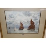 MARGARET GLASS, East Anglia, Pastel, entitled "SAILING BARGES OFF HARWICH", signed M.R.G.