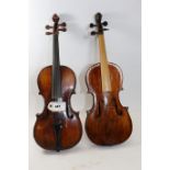 A 19TH CENTURY VIOLIN with one piece back and carved lions head neck terminal and a ditto French