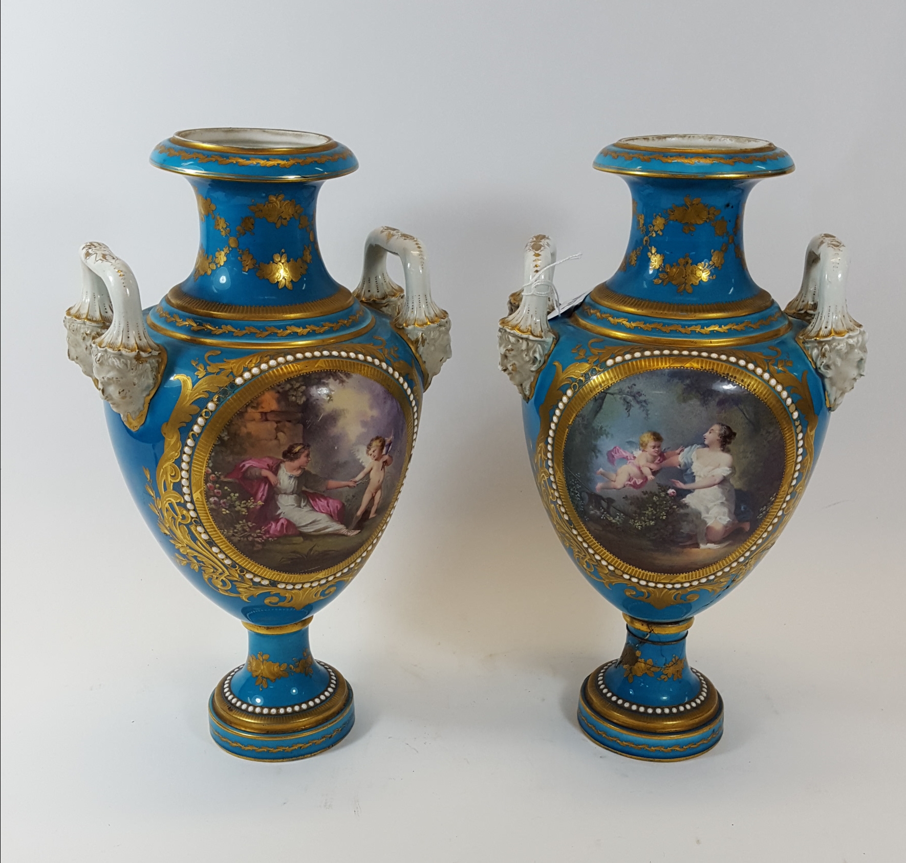 A PAIR OF LATE 19TH CENTURY FRENCH SEVRES STYLE PORCELAIN VASES,