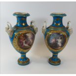 A PAIR OF LATE 19TH CENTURY FRENCH SEVRES STYLE PORCELAIN VASES,
