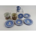 SIX PIECES OF WEDGWOOD BLUE AND WHITE JASPER WARE,