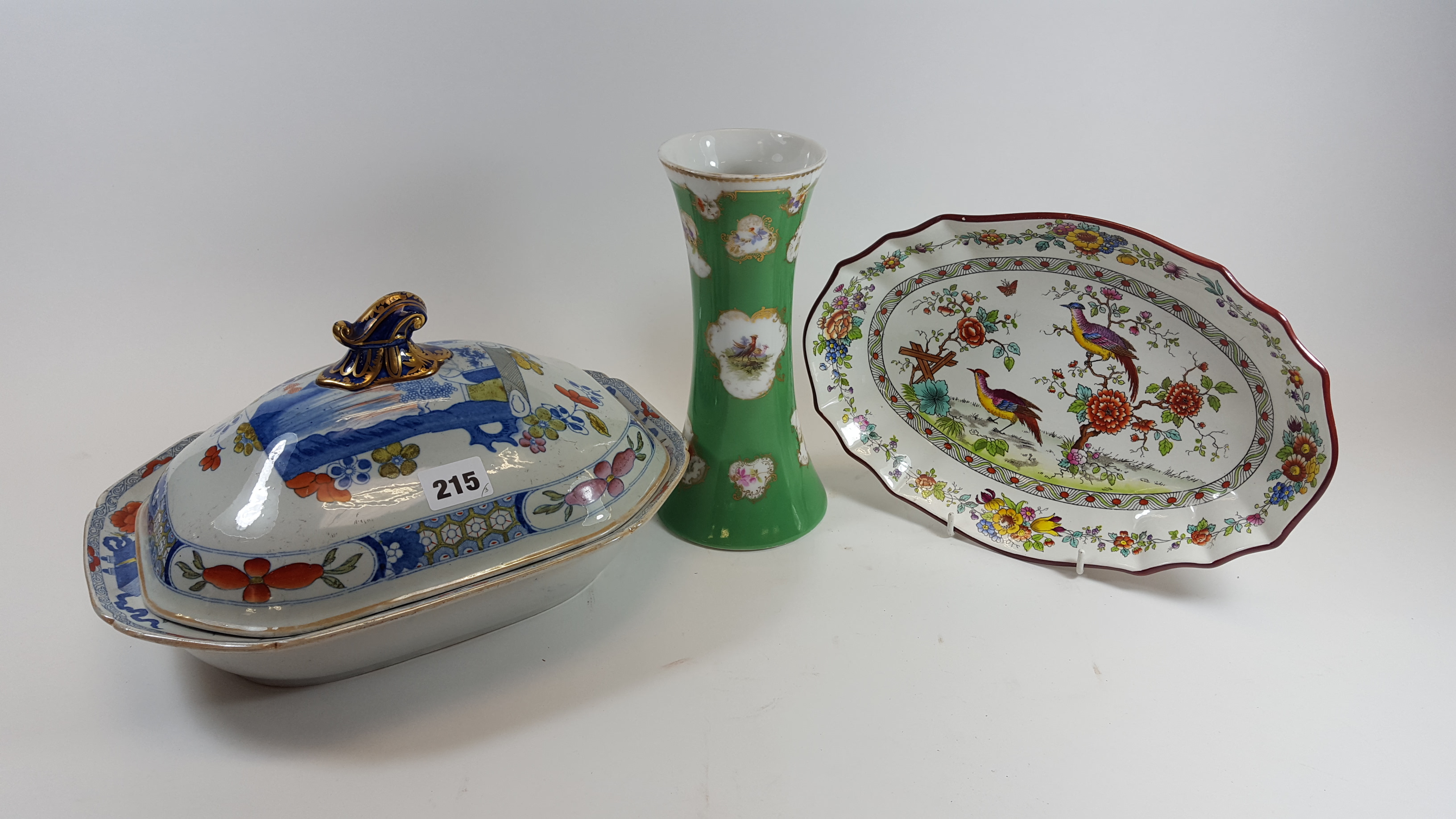 A 19TH CENTURY MASON'S IRONSTONE OBLONG TUREEN AND COVER decorated with panels of views and floral