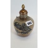 AN UNUSUAL ANTIQUE CHINESE CRACKLE WARE VASE with elaborate floral metal collar, neck and cover,