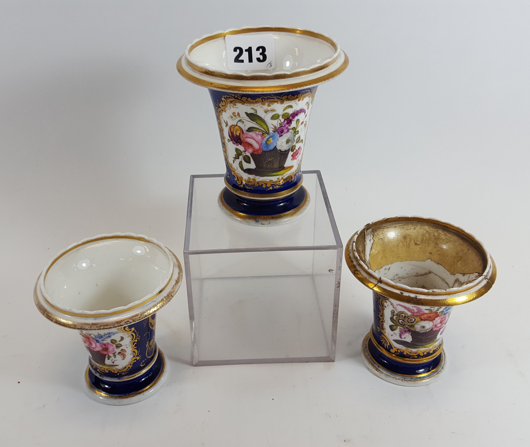 A 19TH CENTURY ENGLISH PORCELAIN GARNITURE OF THREE VASES,