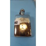 A VICTORIAN SILVER HIP FLASK, bayonet cap and removable base, engraved crest and monogram,