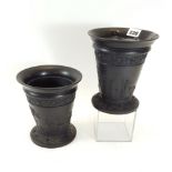 A PAIR OF 20TH CENTURY BLACK WEDGWOOD BASALT VASES of conical form,