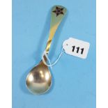 A DANISH GEORG JENSEN SILVER GILT AND ENAMEL SPOON, stamped 1984, oval G Jensen mark.