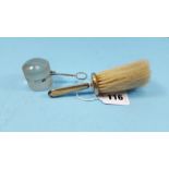 A GEORGE V SILVER AND YELLOW ENAMEL DUSTING BRUSH,