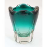 20thC Vintage Retro Studio Art glass : a green to clear glass vase.