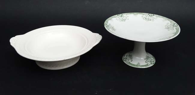 A late 19thC ' Wedgwood, Wellesley of Stafford "Of Etruria" pattern white twin handled cake-stand,
