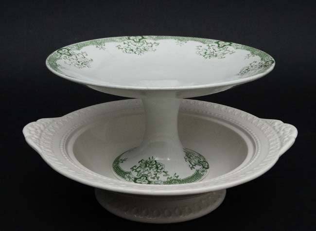 A late 19thC ' Wedgwood, Wellesley of Stafford "Of Etruria" pattern white twin handled cake-stand, - Image 2 of 19