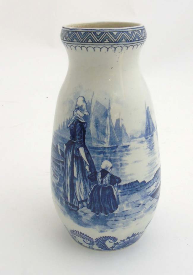 A circa 19th C Royal Bonn ''Delft'' blue and white vase depicting a Dutch mother and daughter - Image 9 of 13