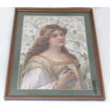 Late 19th C Pre Raphaelite style print/picture of a portrait of a lady CONDITION: