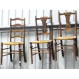 3 rush seated chairs,