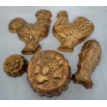 5 Portuguese copper jelly moulds CONDITION: Please Note - we do not make reference