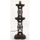 A 20thC Chinese carved wooden table lamp 17 1/2" high CONDITION: Please Note -