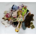 Box of mainly hand made children's soft toys, rag dolls etc.