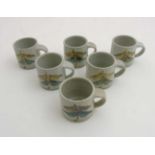 A set of six Bryan Newman , Aller Studio Pottery stoneware mugs,