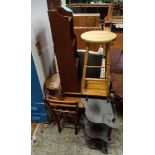 Assorted furniture to include bookcase, bar stool, chair, child's desk,