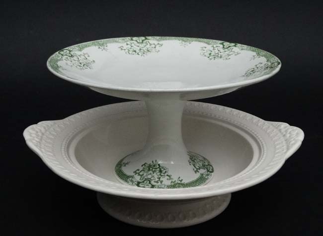 A late 19thC ' Wedgwood, Wellesley of Stafford "Of Etruria" pattern white twin handled cake-stand, - Image 3 of 19