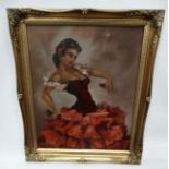 Oil on canvas of a Spanish Flamenco dancer CONDITION: Please Note - we do not make