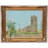 H F Webber XX, Oil on board, ' Colerne Church ' 1987 , St John the Baptist , Wilts,