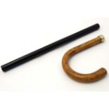 A 15'' Victorian Architects Ebony lining rule , together with a crook handle for a walking stick.