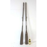 Rowing : A pair of painted wooden and stainless steel oars 63 1/2" long CONDITION:
