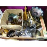 A box of assorted metalware and glass CONDITION: Please Note - we do not make