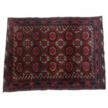 Rug/carpet : a hand made Bokhara manner rug with brown central ground , red ,