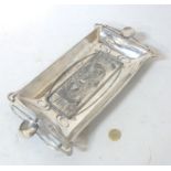 French Art Nouveau :A silver plate on pewter dish of rectangular form with twin handles and Art