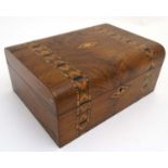 A 19thC inlaid walnut semi-domed box with hinged lid,